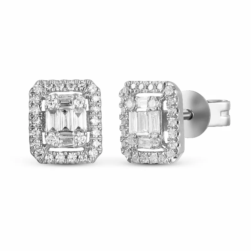 Personalized Earrings For One-of-a-Kind Gifts-14K White Gold Diamond Square Earrings