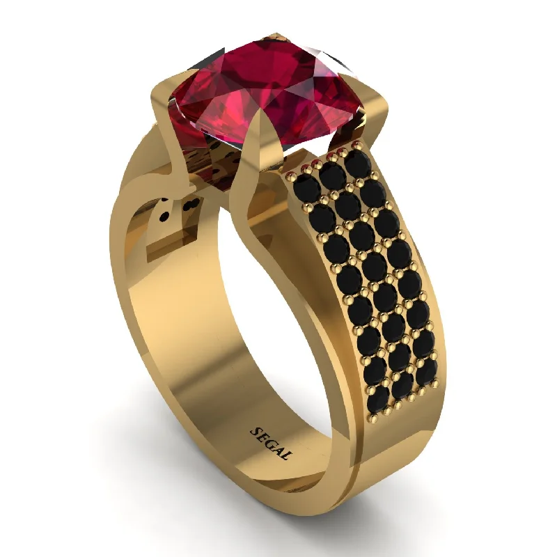 Custom Silver Wedding Bands For Couples-Round Cut Ruby 14K Gold Pave Engagement Ring - Saylor No. 40