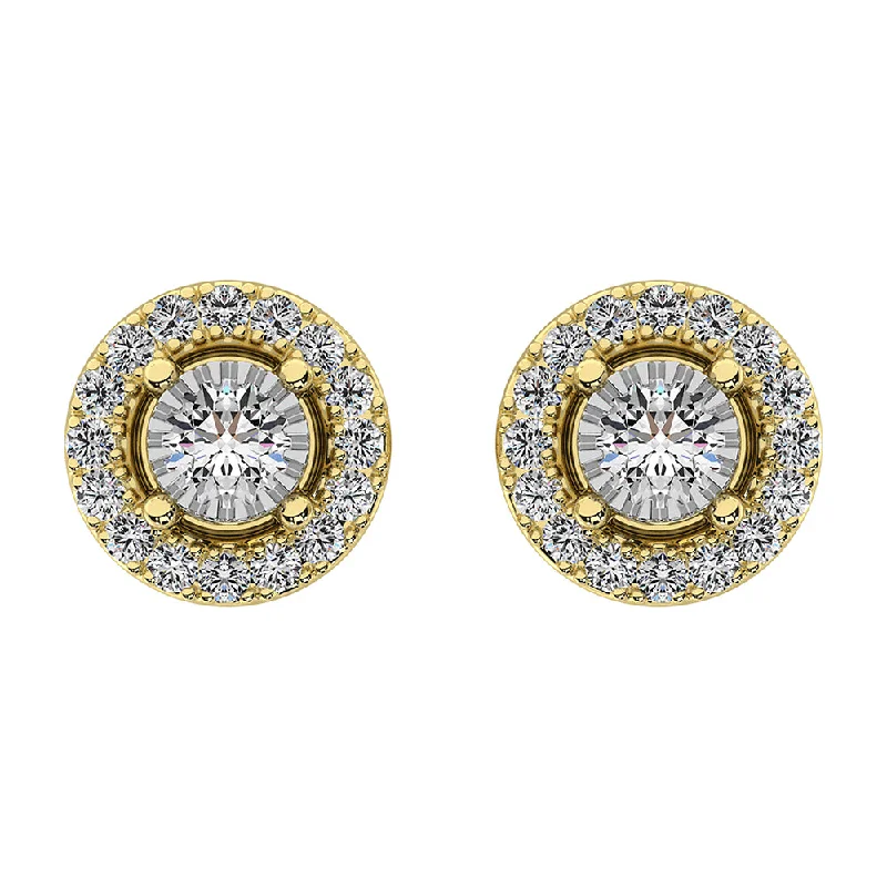 Handmade Earrings For Women-10K Yellow Gold 1/6 Ct.Tw. Diamond Halo Earrings