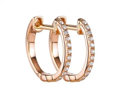 Stunning Long Earrings For Evening Parties-14K Rose Gold Micro Diamond Huggie Earrings