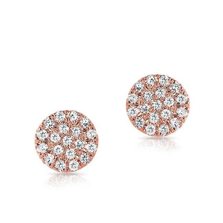 Elegant Pearl Stud Earrings For Bridesmaids-14K Rose Gold Flat Mini Disc Diamond Earrings