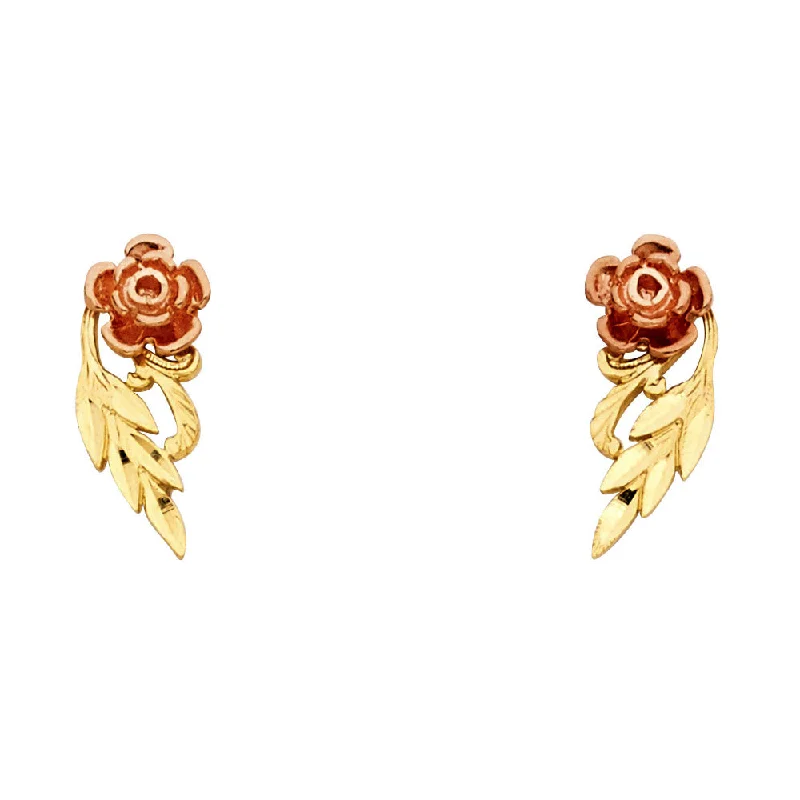 Trendy Dangle Earrings For Casual Look-14K 2T Flower Post Earrings