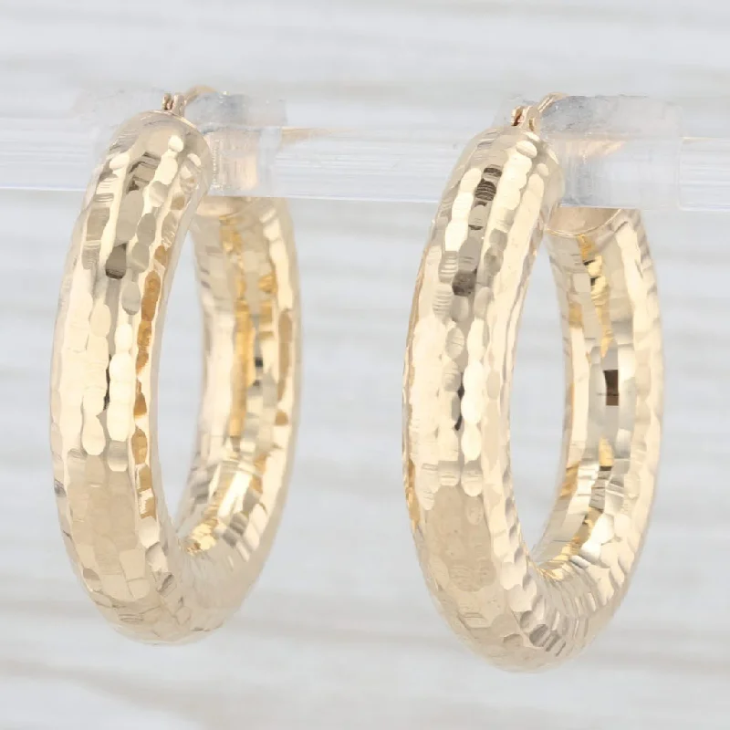 Bold Gold Earrings For Fashion Forward-Hammered Hoop Earrings 14k Yellow Gold Snap Top Pierced Round Hoops