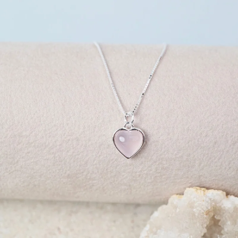 Colorful Crystal Necklaces For Fashionistas-Sterling Silver Rose Quartz Heart on Fine Box Chain Necklace