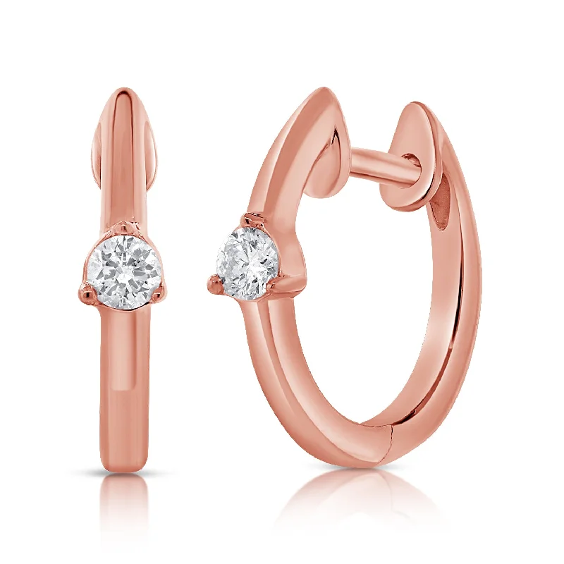 Stylish Resin Earrings For Trendy Looks-14K Rose Gold Diamond Huggie Earrings