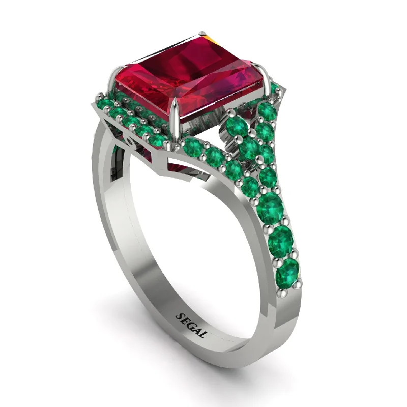 Engagement Rings With Colored Stones-Radiant Cut Ruby 14K Halo Engagement Ring - Cassidy No. 27