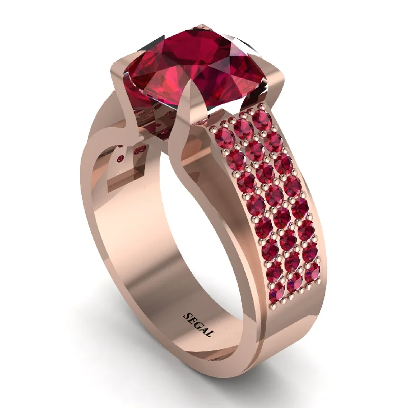 Beautiful Ruby Wedding Rings For Brides-Round Cut Ruby 14K Gold Pave Engagement Ring - Saylor No. 56