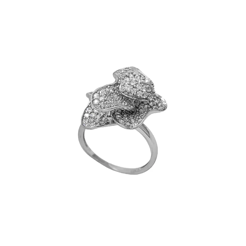 Trendy Silver Rings For Casual Wear-Zirconia Blossom Flower Lady Ring (14K)