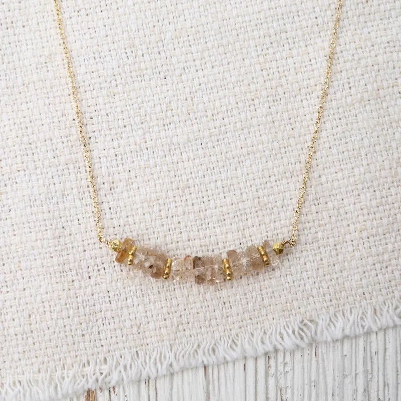 Unique Bar Pendant Necklaces For Modern Fashion-Imperial Topaz with Vermeil Spacers on Gold Fill Necklace