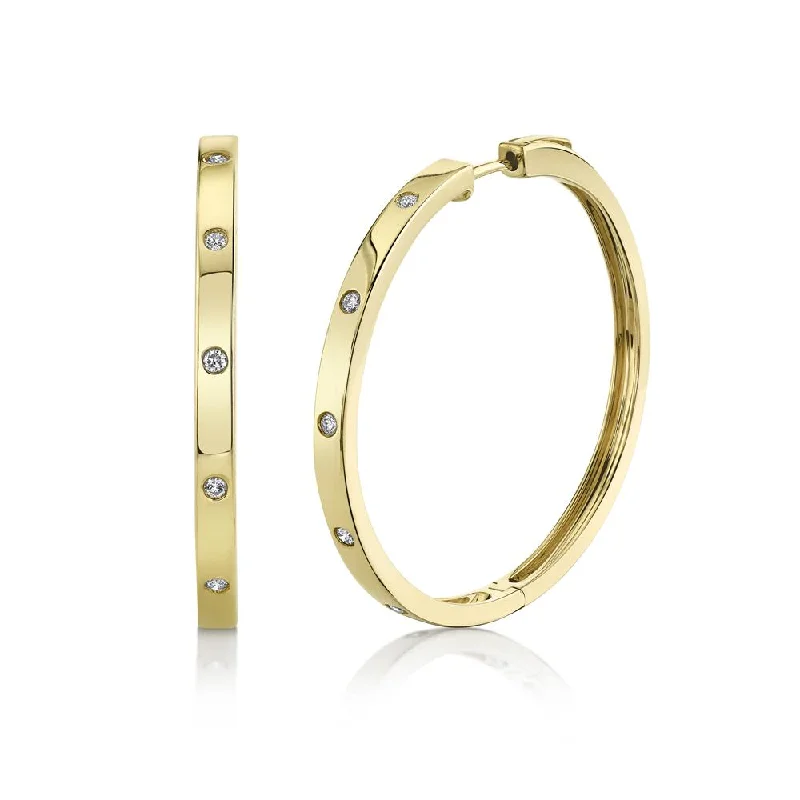 Round Hoop Earrings For Fashionistas-14K Yellow Gold Diamond Hoop Earrings