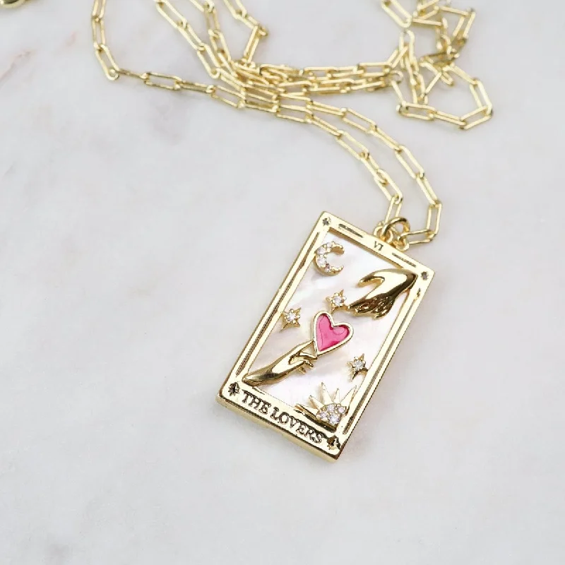 Sparkling Pendant Necklaces For Evening Fashion-The Lovers Tarot Card Necklace