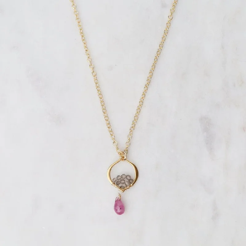 Silver Chain Necklaces For Minimalist Vibes-Pink Sapphire Tiny Arabrsque Necklace