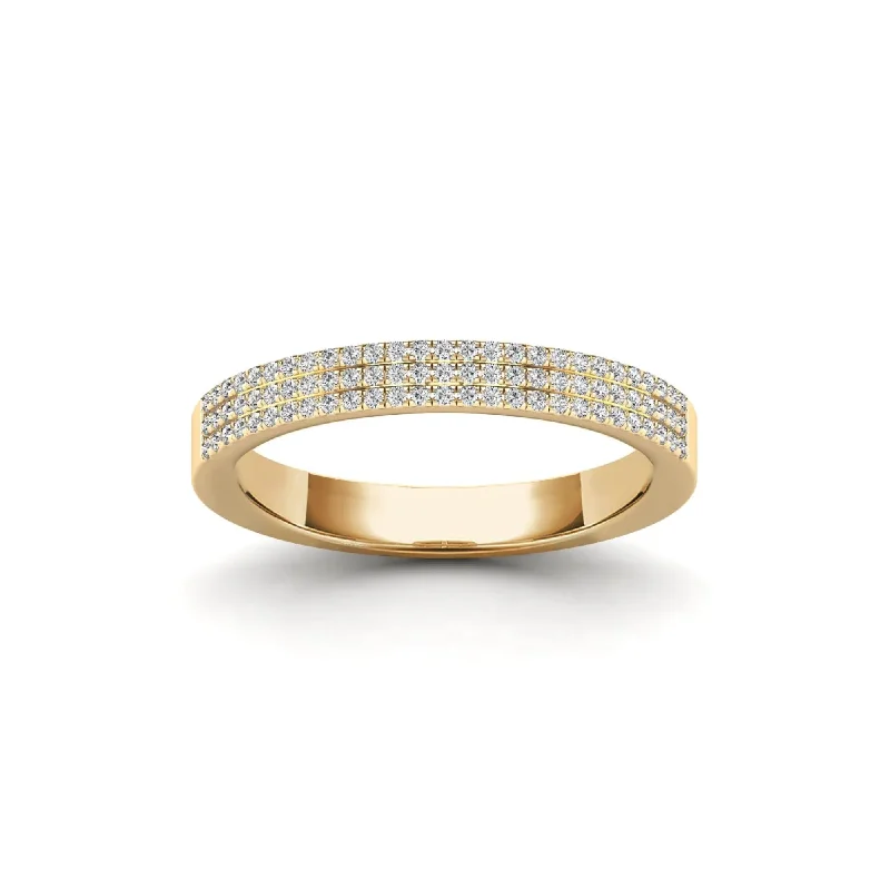 Large Statement Rings For Bold Fashion-Diamond Three-Line Half Eternity Ring  (14K)