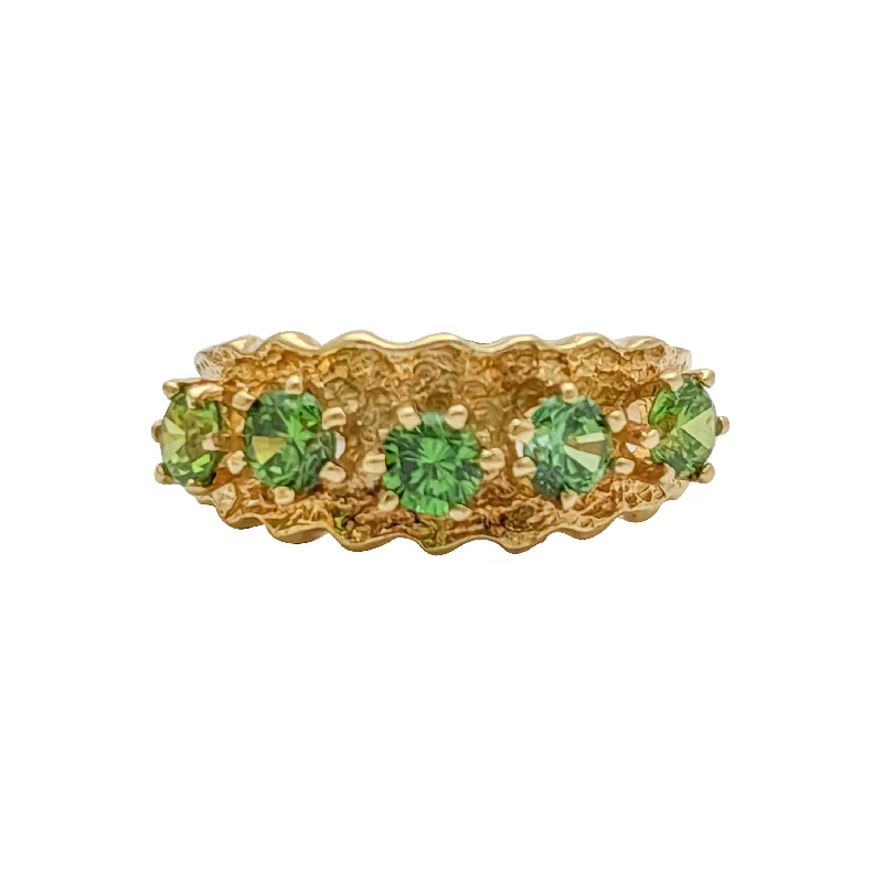 Vintage Gemstone Rings For Retro Style-Five Stones Green CZ Lady Ring (14K)