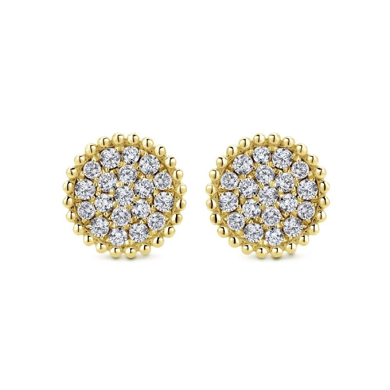 Long Silver Earrings For Elegant Fashion-14K Yellow Gold Diamond Cluster Beaded Stud Earrings