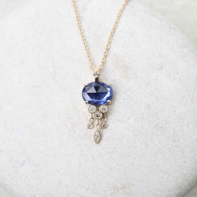 Simple Nameplate Necklaces For Personalized Gifts-One of a Kind Blue Sapphire & Dangling Diamonds Jellyfish Necklace